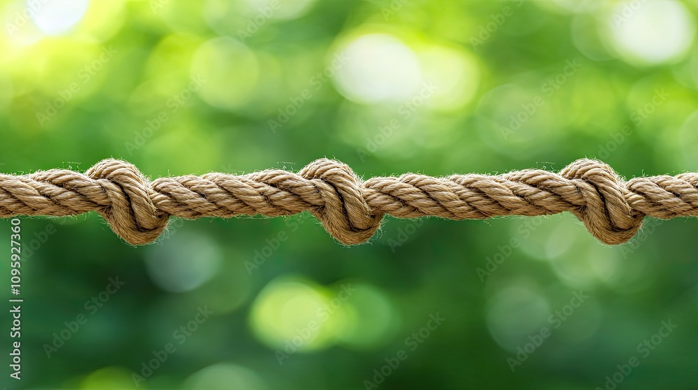 Close-Up View of Knot Tied with Natural Jute Rope on Green Background Close-Up View of Knot Tied with Natural Jute Rope on Green Background