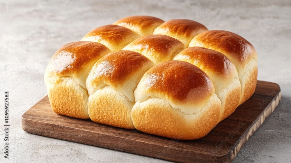 Freshly Baked Soft Dinner Rolls Arranged on a Wooden Board Freshly Baked Soft Dinner Rolls Arranged on a Wooden Board