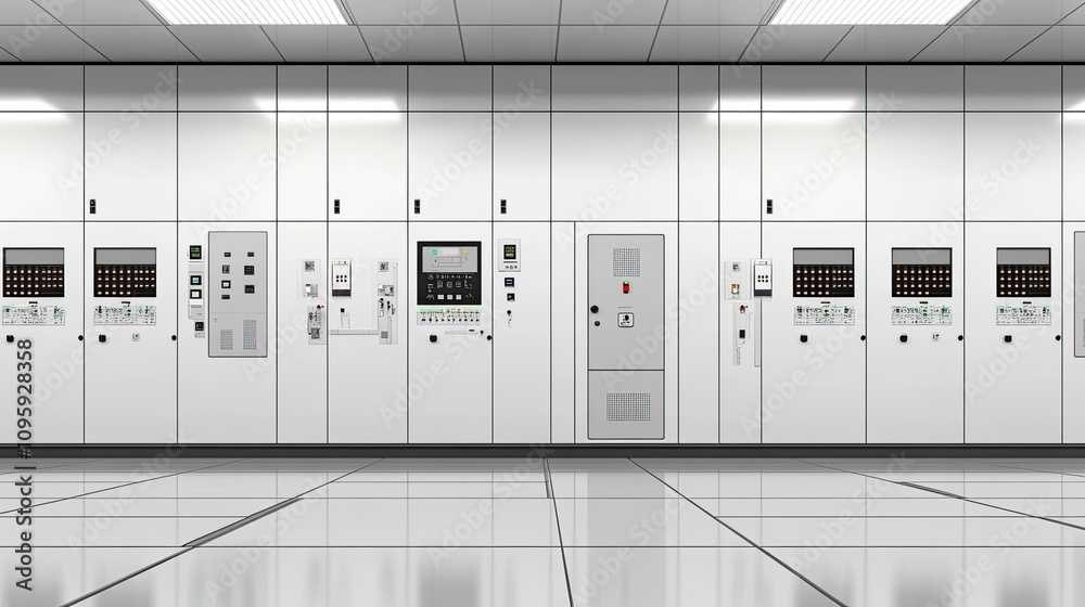 Modern Control Room with Panel Displays and Clean White Design Modern Control Room with Panel Displays and Clean White Design