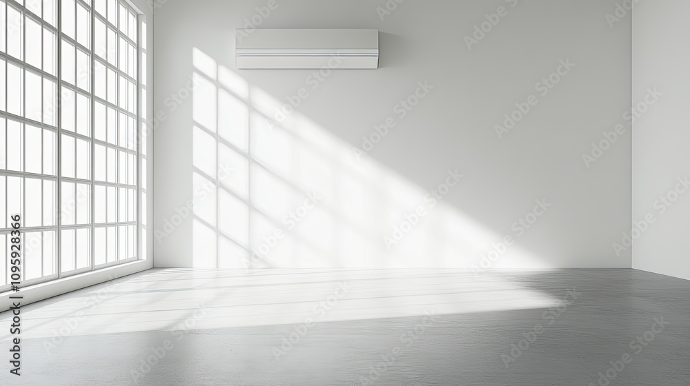 Obraz premium Modern Empty Room with Large Windows and Sunlight Streaming In