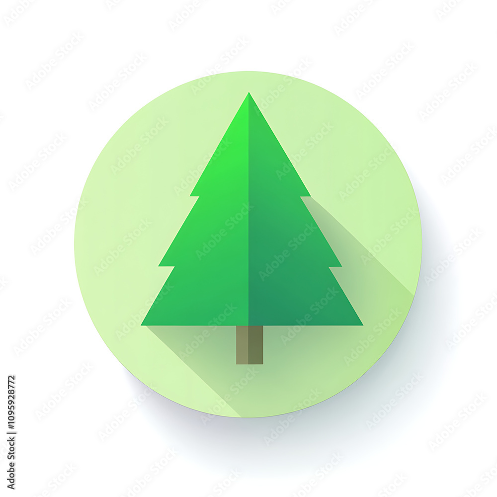 Obraz premium A minimalist vector-style green pine tree icon stands boldly on a crisp white background, its clean lines and vibrant hue evoking simplicity and the essence of evergreen nature.