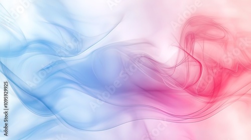 Abstract swirling blue and pink smoke on white background.