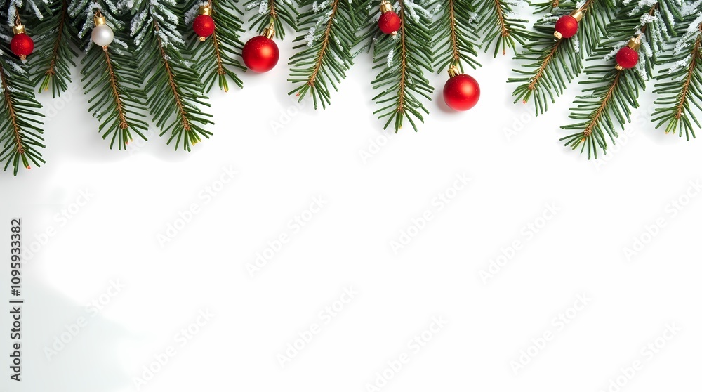 Background with Christmas tree branches, on a white background Background with Christmas tree branches, on a white background
