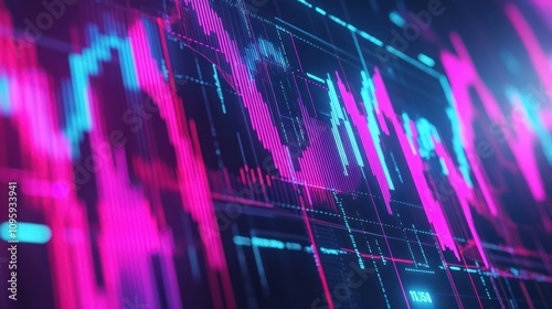 Wallpaper Mural A vibrant digital visualization of data trends featuring neon pink and blue lines, conveying the dynamic movements of financial or technological metrics. Torontodigital.ca