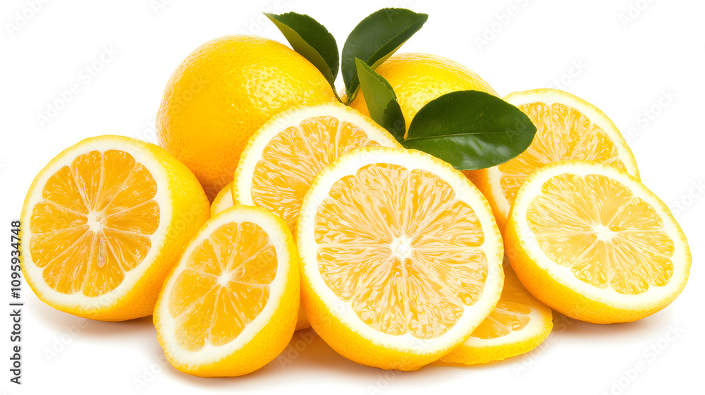 Fresh lemons stacked with vibrant yellow slices.