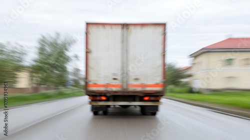 Speeding Cargo Truck on Rural Road with Subtle Light