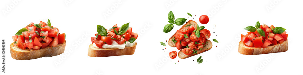 Tomato bruschetta with spreading sauce isolated on white background. mix collection png. Tomato bruschetta with spreading sauce isolated on white background. mix collection png.