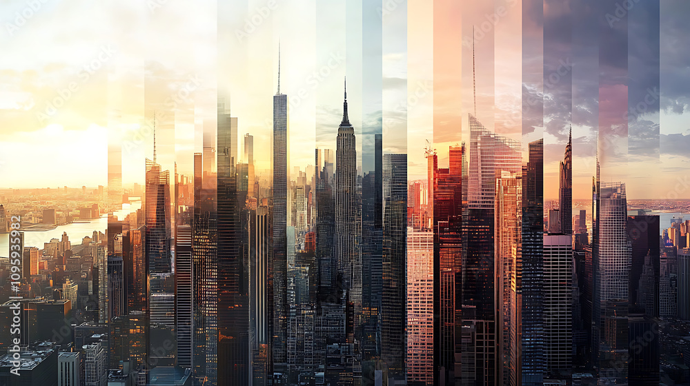 Fototapeta premium An urban skyline transforming from day to night, capturing change over time 3