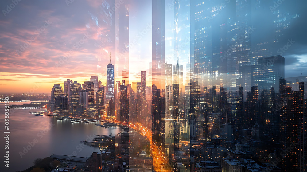 An urban skyline transforming from day to night, capturing change over time 4 An urban skyline transforming from day to night, capturing change over time 4
