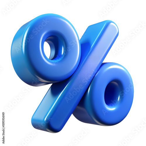 blue percent sign 3d render icon in cartoon plastic style minimal isolated on transparent white background, clipping path