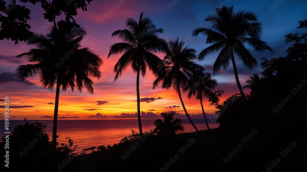 87.A stunning tropical sunset, with vibrant colors of orange and pink illuminating the sky, casting long shadows of palm trees against the horizon. The calm sea stretches into the distance, 87.A stunning tropical sunset, with vibrant colors of orange and pink illuminating the sky, casting long shadows of palm trees against the horizon. The calm sea stretches into the distance,