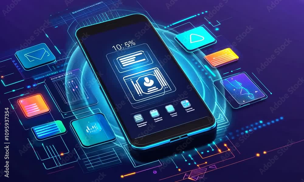 Vibrant Smartphone Interface with Colorful App Icons and Dynamic Graphs Representing Modern Digital Communication and Data Visualization Trends