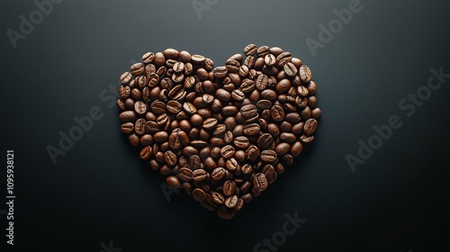 Heart Shape Made of Roasted Coffee Beans on Dark Background