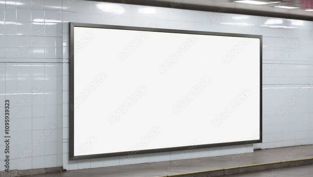 Empty billboard on underground subway wall Mockup Empty billboard on underground subway wall Mockup
