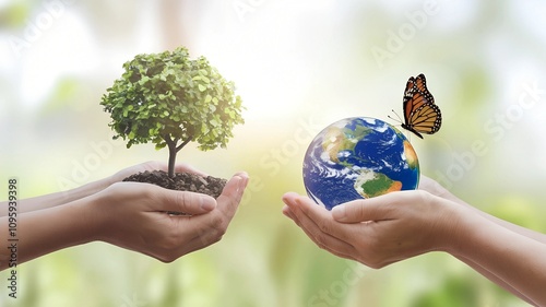 nature concept wildlife conservation tiger deer global warming food ecology cubes human hands protect