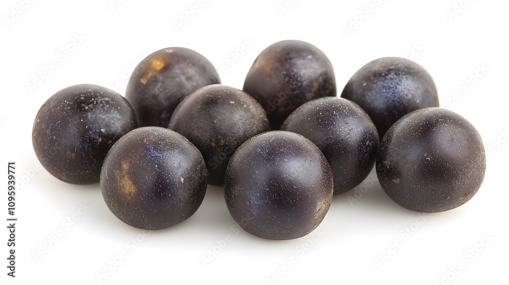Group of dark black spheres on a white background Group of dark black spheres on a white background