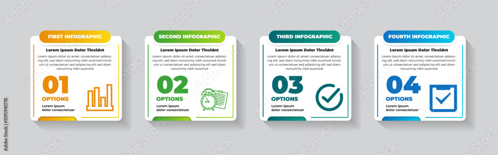 Obraz premium abstract modern Infographic 4 Options Banner. square layout background design. four step with number and icon element.