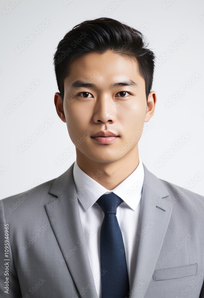 professional portrait, young man, wearing a gray suit, navy tie, white shirt, black hair, short hairstyle, studio lighting, neutral background, business attire, confident expression
professional portrait, young man, wearing a gray suit, navy tie, white shirt, black hair, short hairstyle, studio lighting, neutral background, business attire, confident expression