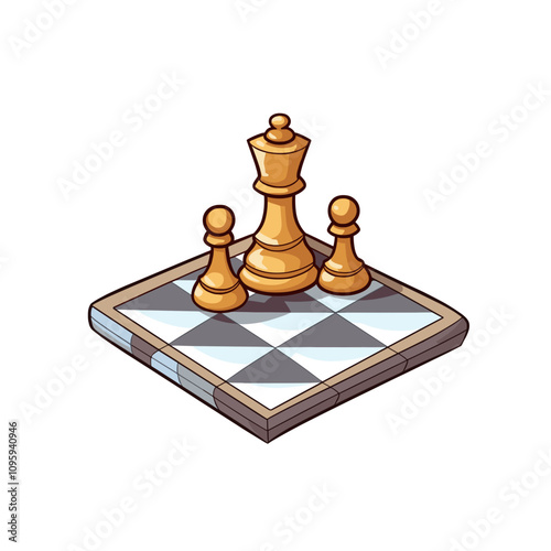Conceptual vector design featuring a chess king and pawns on a chessboard during an ongoing match