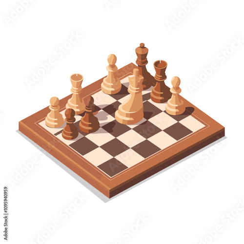 Dynamic vector design showcasing a chess game in progress with strategic positioning of pieces