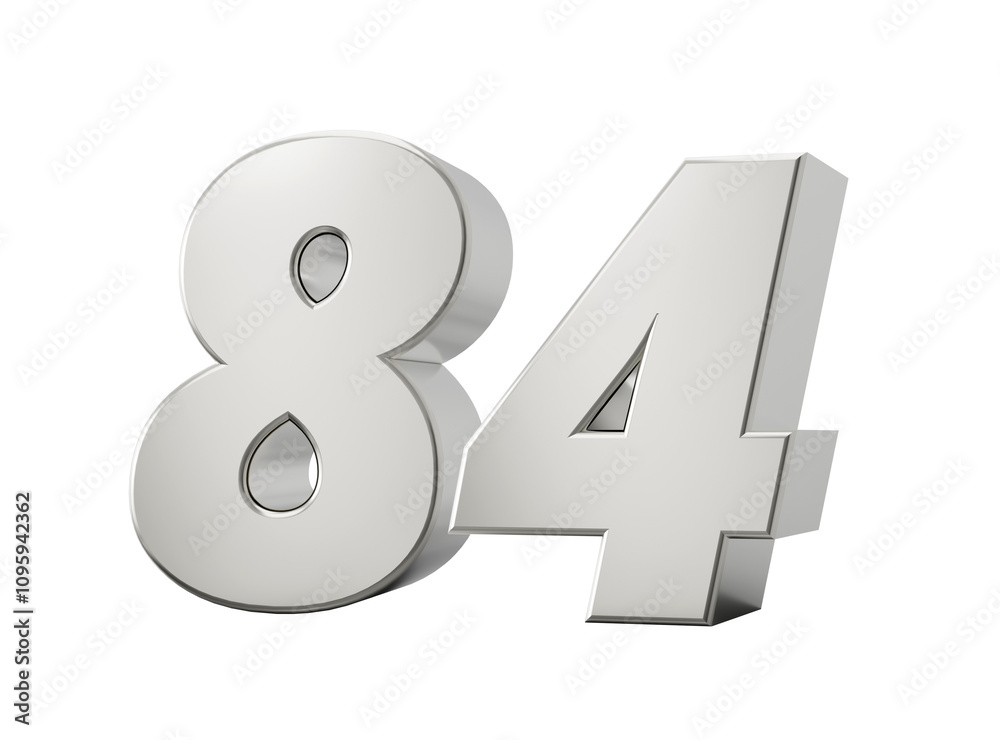 3d Shiny Silver Number 84 Eighty Four 3d Silver Number Isolated On White Background, 3d illustration
3d Shiny Silver Number 84 Eighty Four 3d Silver Number Isolated On White Background, 3d illustration