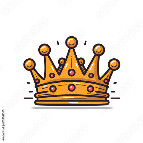 Golden crown design featuring red jewels with a modern vector art style suitable for graphics and branding photo