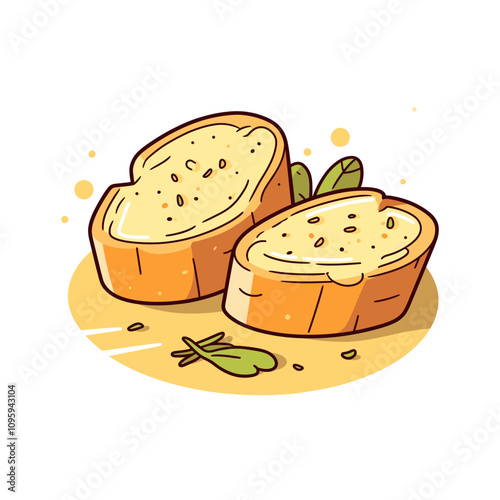 Sliced bread with a golden crust and creamy filling placed on a light background with greens