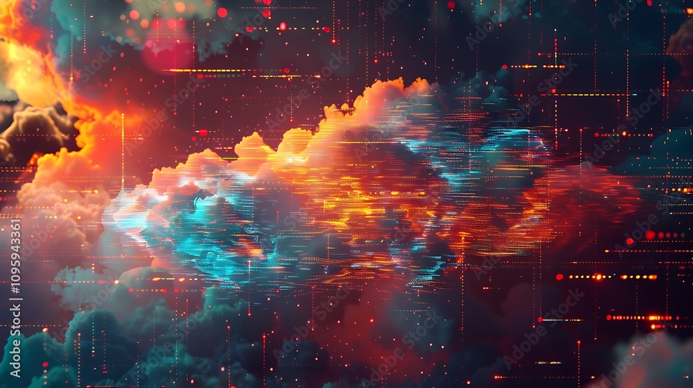 Fototapeta premium An abstract representation of cloud computing security in digital art, ideal for a best-seller wallpaper or tech background