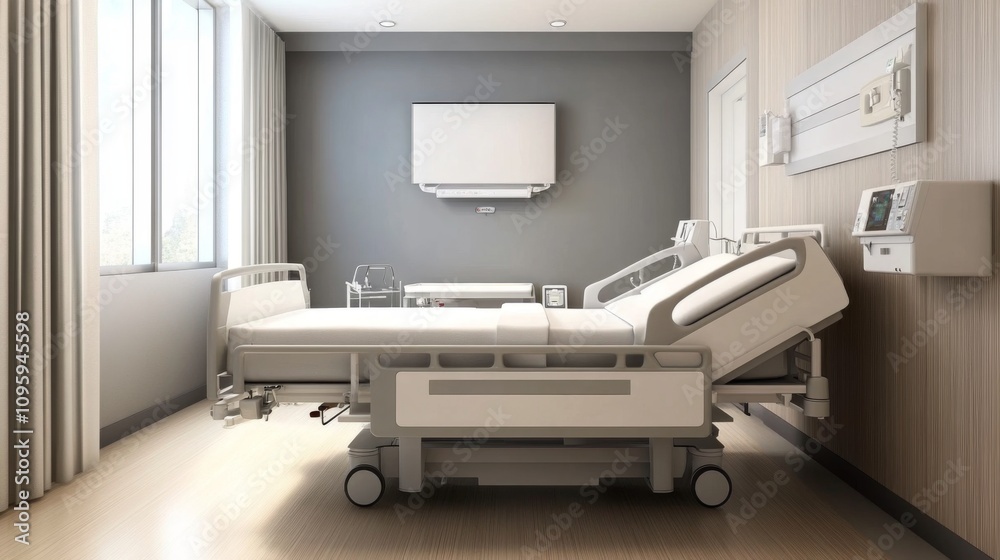 Fototapeta premium Hospital intensive care unit with medical staff monitoring critical patient, life support systems in action, and compassionate care in a high-stakes environment. 