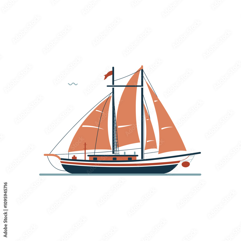 Sailboat gliding across tranquil waters with vibrant sails during a sunny day Sailboat gliding across tranquil waters with vibrant sails during a sunny day