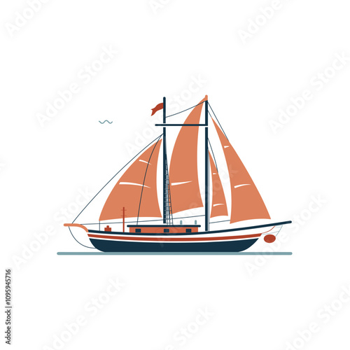 Sailboat gliding across tranquil waters with vibrant sails during a sunny day