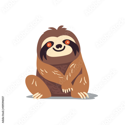 Cute cartoon sloth sitting and smiling in a playful design with warm colors and a cheerful expression