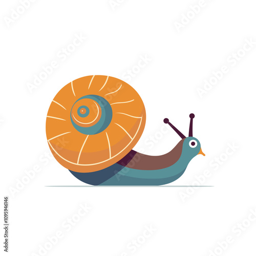 Colorful snail moving slowly across a flat surface in a minimalistic setting