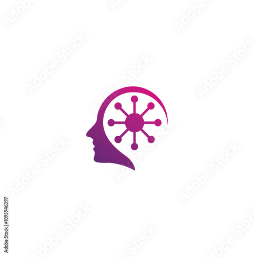 Human silhouette with brain. Human icon profile with brain. Human mind sign