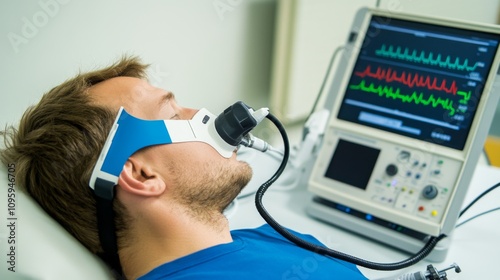 Medical professional assisting patient with breathing test equipment. Focus on health and wellness, emphasizing the importance of regular check-ups and preventive care.