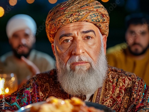 An elder reciting a verse from Persian poetry while others listen attentively during Yalda Night