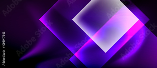 Glass squares with neon shiny light abstract background