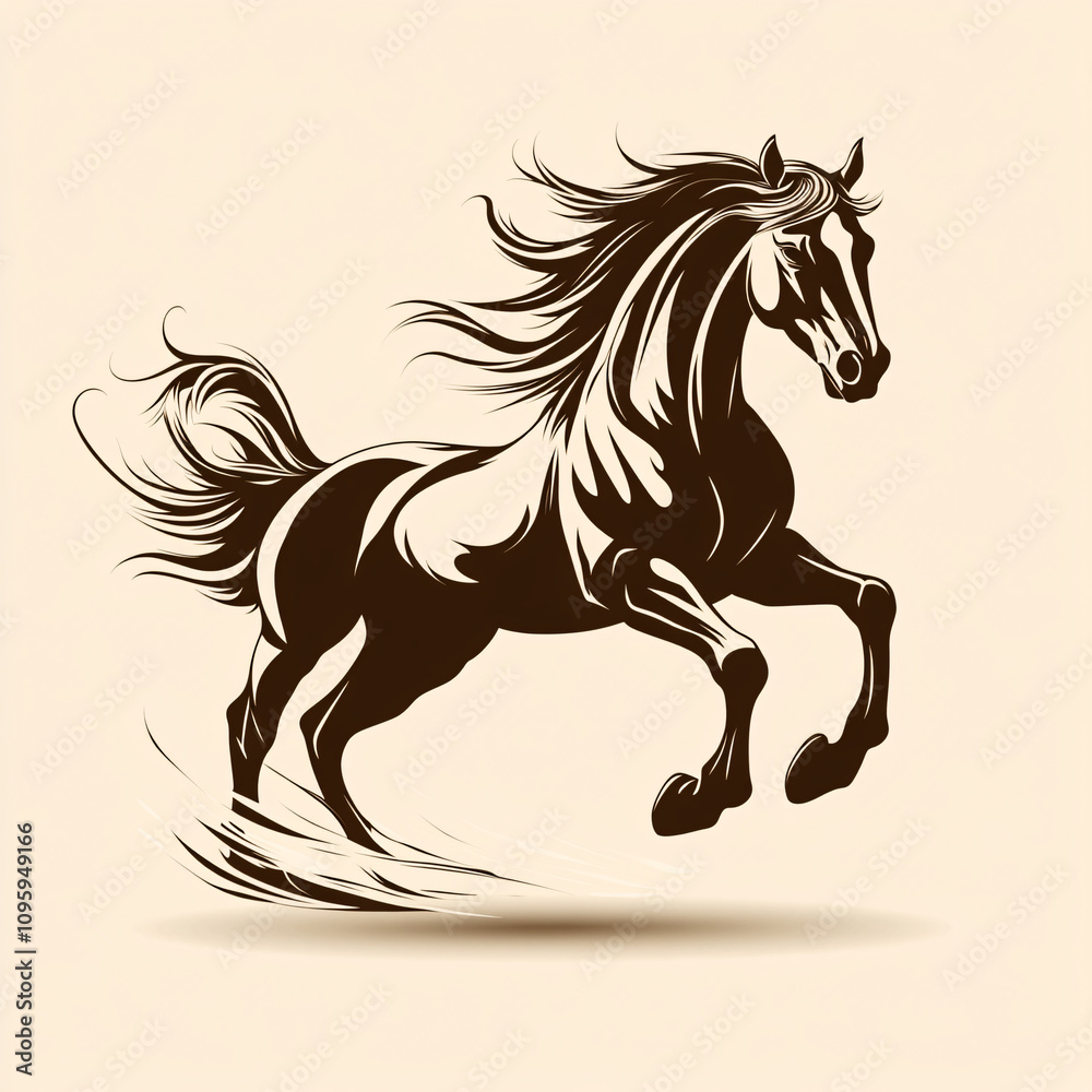 Obraz premium A dynamic stylized horse silhouette illustration perfect for equestrian branding, sports logos, or event promotions like horse shows and races.