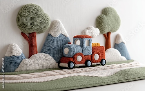 Adorable Crochet Train Landscape Wall Hanging Nursery Decor Kids Room