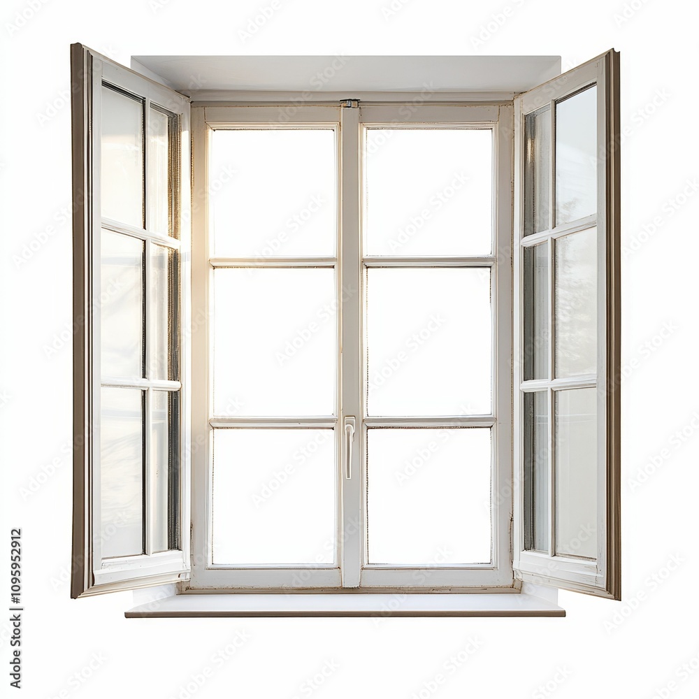 White window panes, open, sunlight. White window panes, open, sunlight.