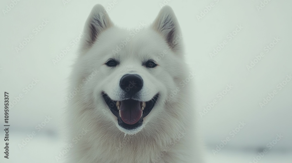Samoyed joy smiling dog portrait against white background for pet lovers and nature enthusiasts Samoyed joy smiling dog portrait against white background for pet lovers and nature enthusiasts