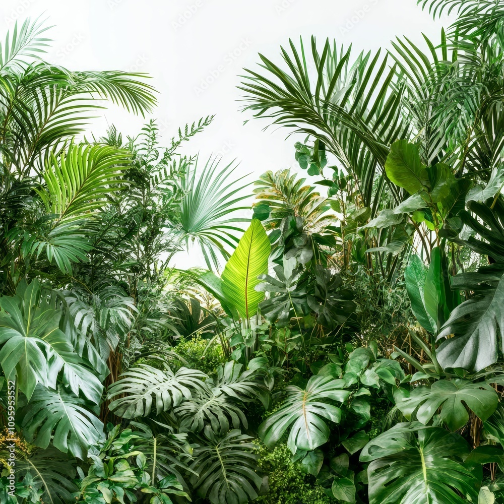 Lush tropical foliage, vibrant green leaves. Lush tropical foliage, vibrant green leaves.
