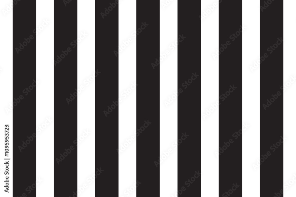 Striped background with vertical straight black and white stripes. Seamless and repeating pattern. Editable vector illustration.
