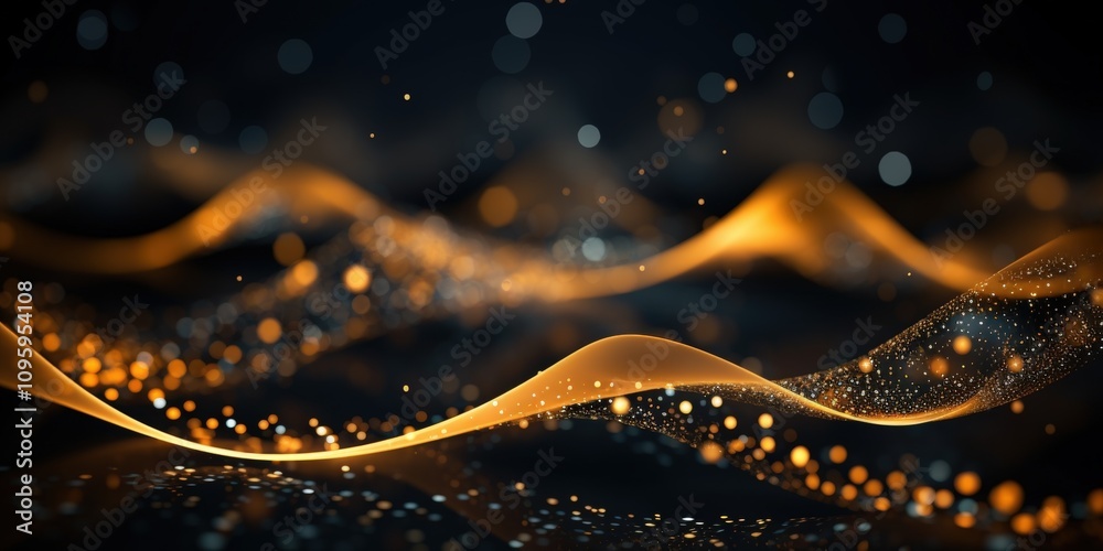Abstract Ribbons of Light with Glowing Particles and Soft Waves on a Dark Background, Creating a Dreamy and Ethereal Atmosphere Abstract Ribbons of Light with Glowing Particles and Soft Waves on a Dark Background, Creating a Dreamy and Ethereal Atmosphere