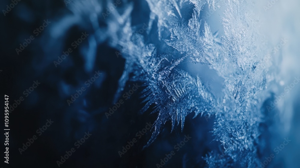 Extreme close-up of frost patterns on glass with a blue tone- Calgary Extreme close-up of frost patterns on glass with a blue tone- Calgary