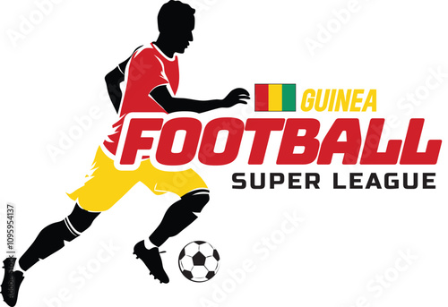 Guinea football league, Soccer ball, Football logo, Footballer Kick the Ball isolated on white background, Vector Illustration