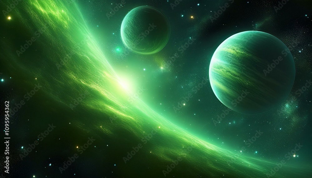 Green nebula with two planet Green nebula with two planet