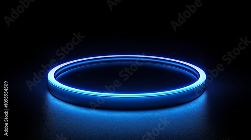 Glowing Blue Neon Circle Light Display Platform