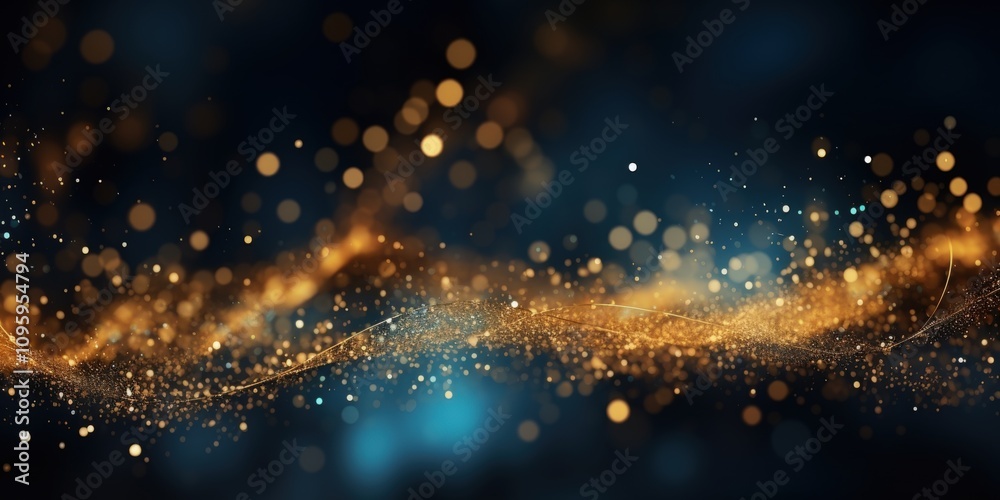 Obraz premium Glowing Blue and Gold Particles in a Dreamy, Abstract Background with a Soft Focus and Radiant Light Effects for Creative Projects