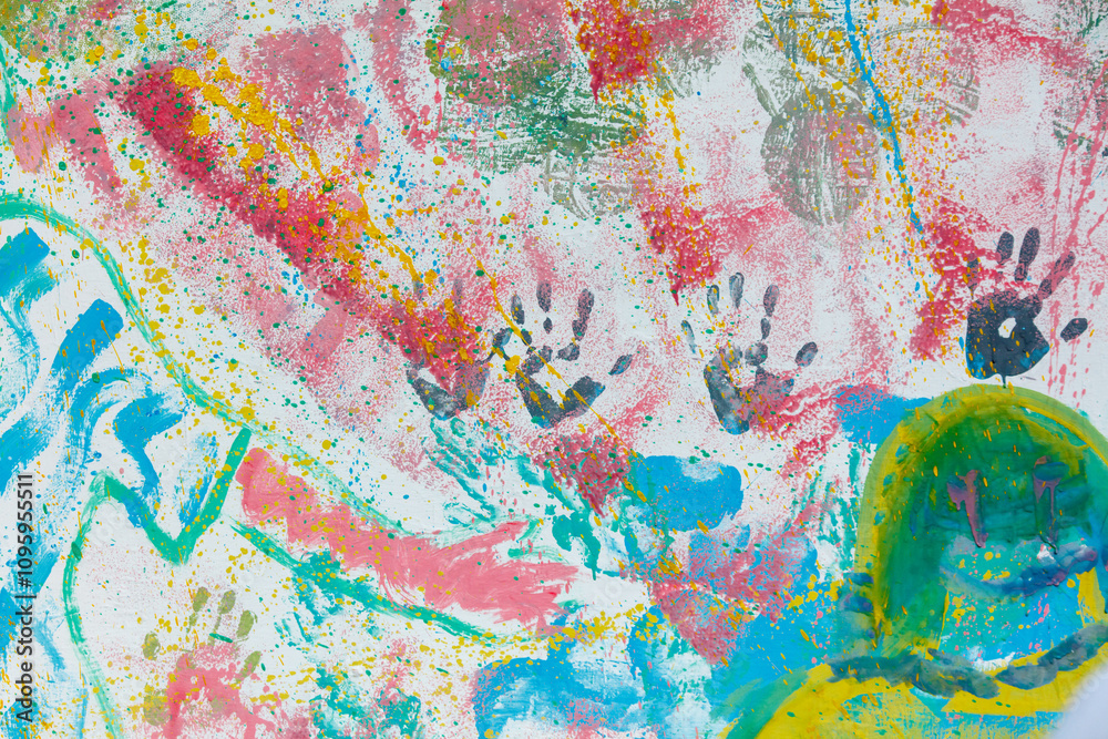 A colorful painting of many hands with different colors A colorful painting of many hands with different colors